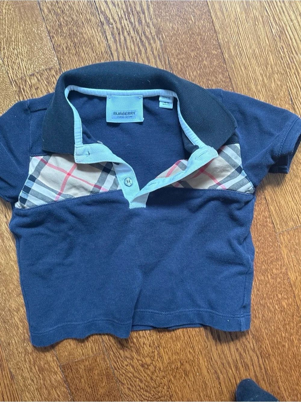 Burberry Navy Polo with Signature Beige Check Panel